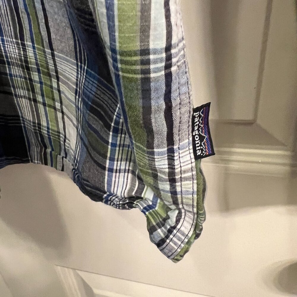 Patagonia Blue Green Plaid Long Sleeve Button Down Shirt Large - Picture 5 of 7